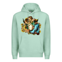 Seafoam Cow skull Cowboy boots hats sunflowers Premium Hoodie - HowdyJamesFarm