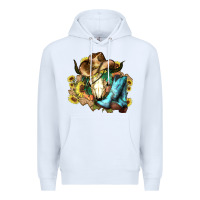 White Cow skull Cowboy boots hats sunflowers Premium Hoodie - HowdyJamesFarm