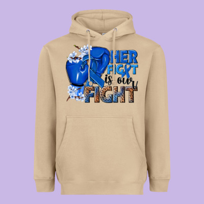 Her Fight Is Our Fight Colon Cancer Blue Ribbon Heavyweight Hoodie Designed By Nancycooperartshop