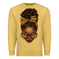 Antique Gold afro messy bun leopard bow Premium Sweatshirt - texasbilliewilder