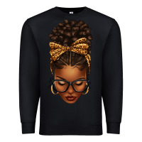 Black afro messy bun leopard bow Premium Sweatshirt - texasbilliewilder