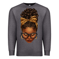 Charcoal Heather afro messy bun leopard bow Premium Sweatshirt - texasbilliewilder