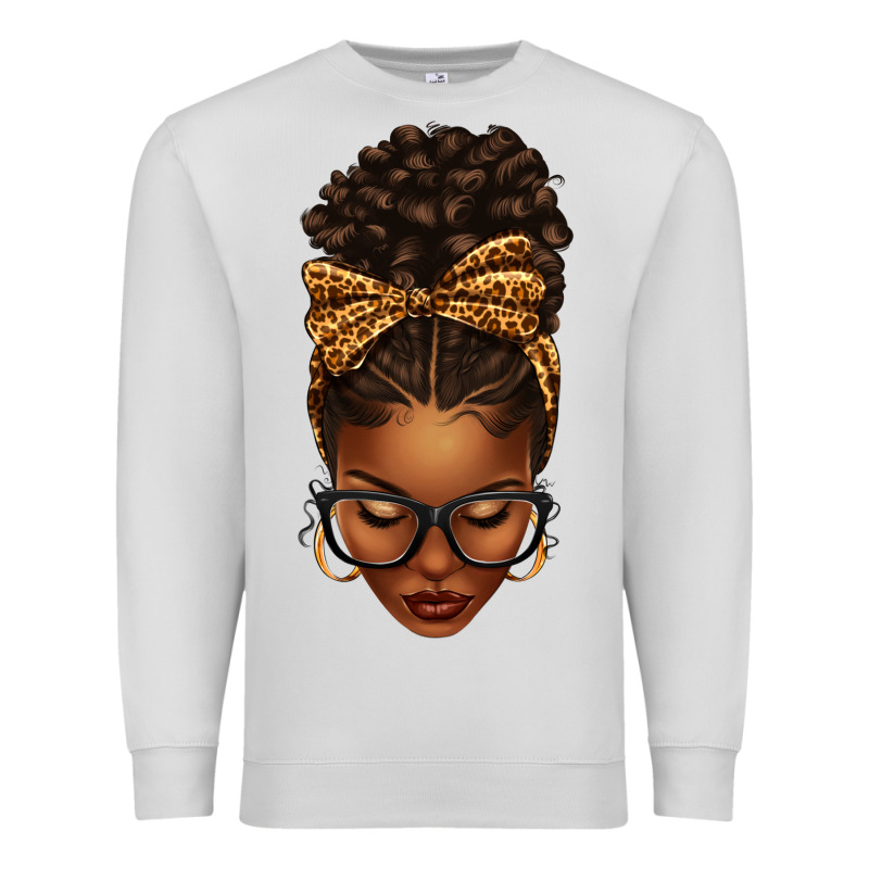 Afro Messy Bun Leopard Bow Premium Sweatshirt by texasbilliewilder | Teevron