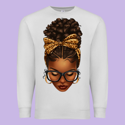 Afro Messy Bun Leopard Bow Premium Sweatshirt Designed By Texasbilliewilder