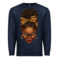 Navy afro messy bun leopard bow Premium Sweatshirt - texasbilliewilder