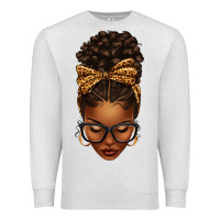 Oatmeal Heather afro messy bun leopard bow Premium Sweatshirt - texasbilliewilder