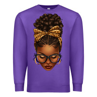 Purple afro messy bun leopard bow Premium Sweatshirt - texasbilliewilder