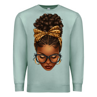 Seafoam afro messy bun leopard bow Premium Sweatshirt - texasbilliewilder