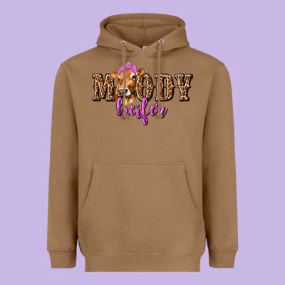 Moody Heifer With Leopard Heavyweight Hoodie Designed By Texasbilliewilder