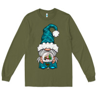 Army Green winter gnome with snow globe Long Sleeve Tee - NancyCooperArtShop
