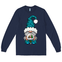 Navy winter gnome with snow globe Long Sleeve Tee - NancyCooperArtShop