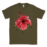 Army Green Puerto Rican Hibiscus Flower Illustrations Classic Tee - LillyAllenDesigns