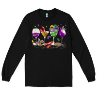 Black mardi gras wine glasses Long Sleeve Tee - MaliasSmallBusiness