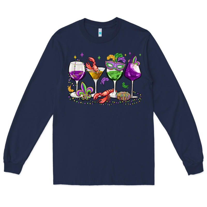 Mardi Gras Wine Glasses Long Sleeve Tee by MaliasSmallBusiness | Teevron