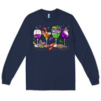 Navy mardi gras wine glasses Long Sleeve Tee - MaliasSmallBusiness