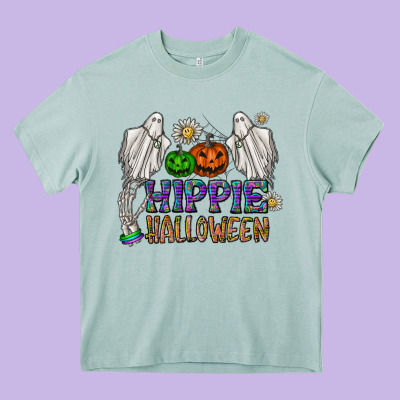 Hippie Halloween Heavy Core Tee Designed By Cowhidedigitalart