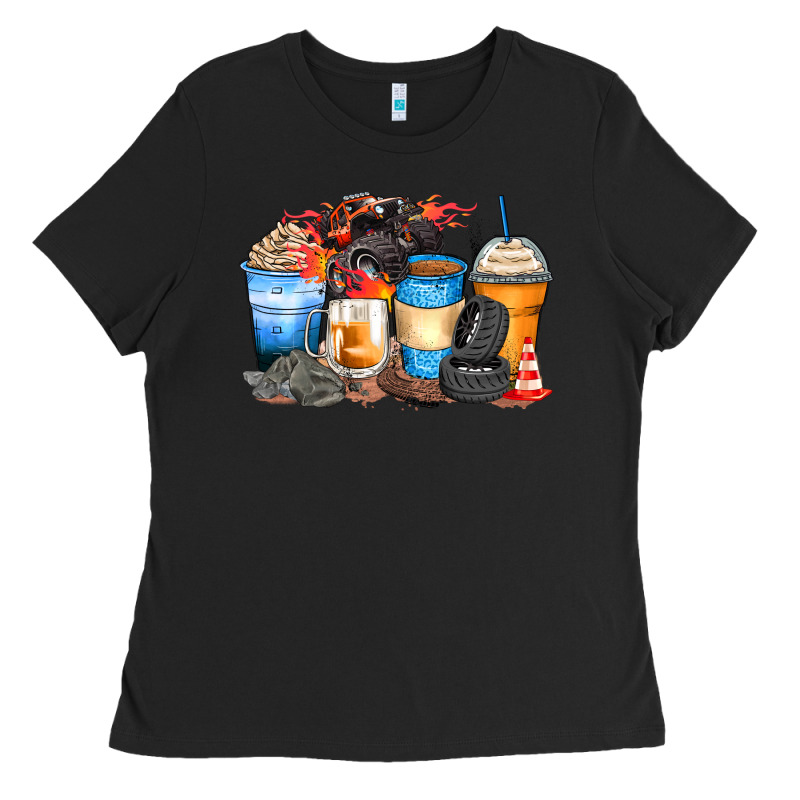 Monster Truck Coffee Cups Ladies Tee by Zillion Design Studio | Teevron