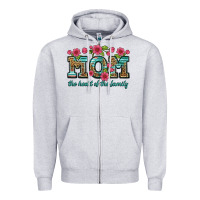 Heather Grey mom the heart of the family Zipper Hoodie - Artiststas