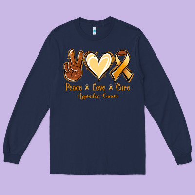Peace Love Cure Appendix Cancer Long Sleeve Tee Designed By Nancycooperartshop
