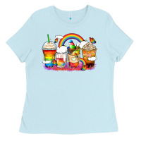 Baby Blue rainbow coffee cups Ladies Tee - Zillion Design Studio
