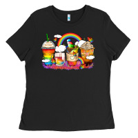 Rainbow Coffee Cups Ladies Tee | Teevron