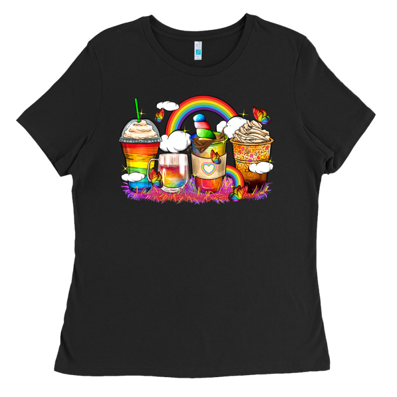 Rainbow Coffee Cups Ladies Tee by Zillion Design Studio | Teevron