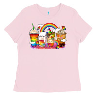 Bubblegum Pink rainbow coffee cups Ladies Tee - Zillion Design Studio