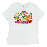 White rainbow coffee cups Ladies Tee - Zillion Design Studio