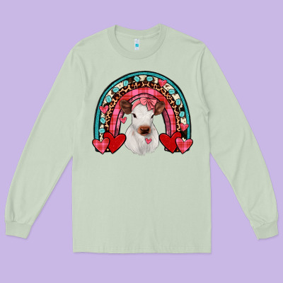 Valentines Heifer Rainbow Long Sleeve Tee Designed By Jahusdesignshop