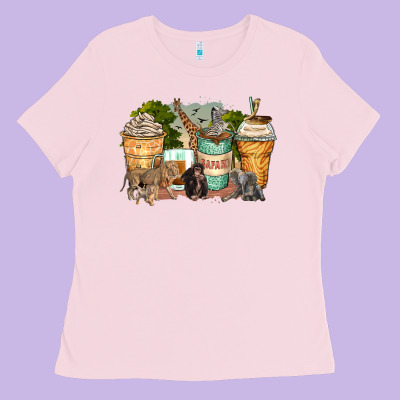 Safari Animals Coffee Cups Ladies Tee Designed By Zillion Design Studio