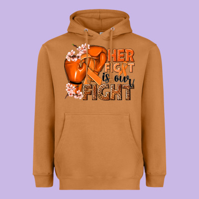 Her Fight Is Our Fight Kidney Cancer Orange Ribbon Heavyweight Hoodie Designed By Nancycooperartshop