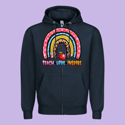 Teach Love Inspire Rainbow Zipper Hoodie Designed By Artiststas