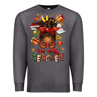 Charcoal Heather one merry teacher afro messy bun Premium Sweatshirt - texasbilliewilder