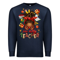 Navy one merry teacher afro messy bun Premium Sweatshirt - texasbilliewilder