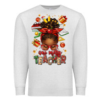 Oatmeal Heather one merry teacher afro messy bun Premium Sweatshirt - texasbilliewilder