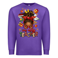 Purple one merry teacher afro messy bun Premium Sweatshirt - texasbilliewilder