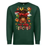 Sports Green one merry teacher afro messy bun Premium Sweatshirt - texasbilliewilder