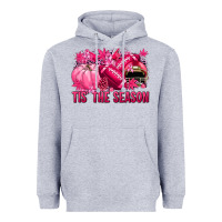 Heather Grey Tis' the season Football Breast Cancer Heavyweight Hoodie - NancyCooperArtShop