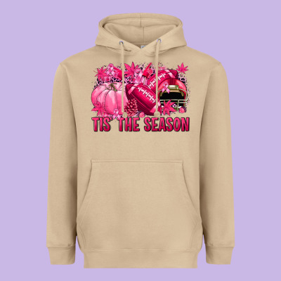 Tis' The Season Football Breast Cancer Heavyweight Hoodie Designed By Nancycooperartshop
