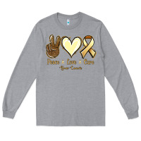 Heather Grey Peace love cure Bone Cancer Long Sleeve Tee - NancyCooperArtShop