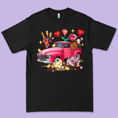 Valentine's Day Truck Farm Animals Premium Tee Designed By Fadigitalartstudio