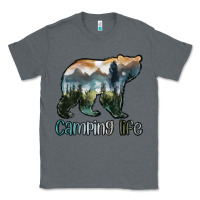 Charcoal Heather camping bear Classic Tee - MaliasSmallBusiness