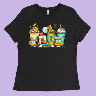 School Bus Coffee Cups Ladies Tee Designed By Zillion Design Studio