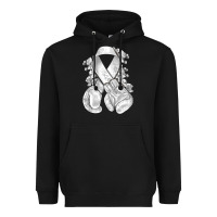 Black Lung Cancer white ribbon with boxing gloves Heavyweight Hoodie - NancyCooperArtShop