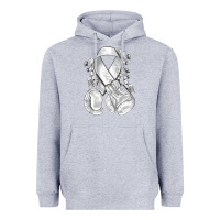 Heather Grey Lung Cancer white ribbon with boxing gloves Heavyweight Hoodie - NancyCooperArtShop