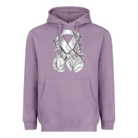 Lavender Lung Cancer white ribbon with boxing gloves Heavyweight Hoodie - NancyCooperArtShop