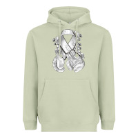 Matcha Lung Cancer white ribbon with boxing gloves Heavyweight Hoodie - NancyCooperArtShop