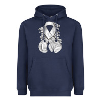Navy Lung Cancer white ribbon with boxing gloves Heavyweight Hoodie - NancyCooperArtShop