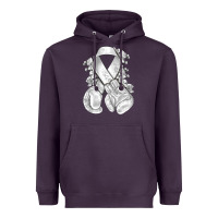 Plum Lung Cancer white ribbon with boxing gloves Heavyweight Hoodie - NancyCooperArtShop