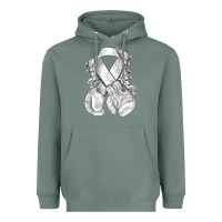 Sage Lung Cancer white ribbon with boxing gloves Heavyweight Hoodie - NancyCooperArtShop